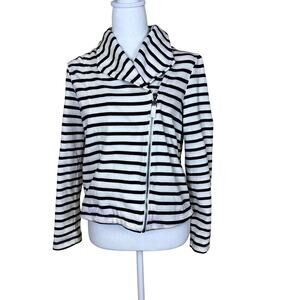 Splendid 100% Cotton Knit Moto Jacket Zipper Stripe Double Breasted Small